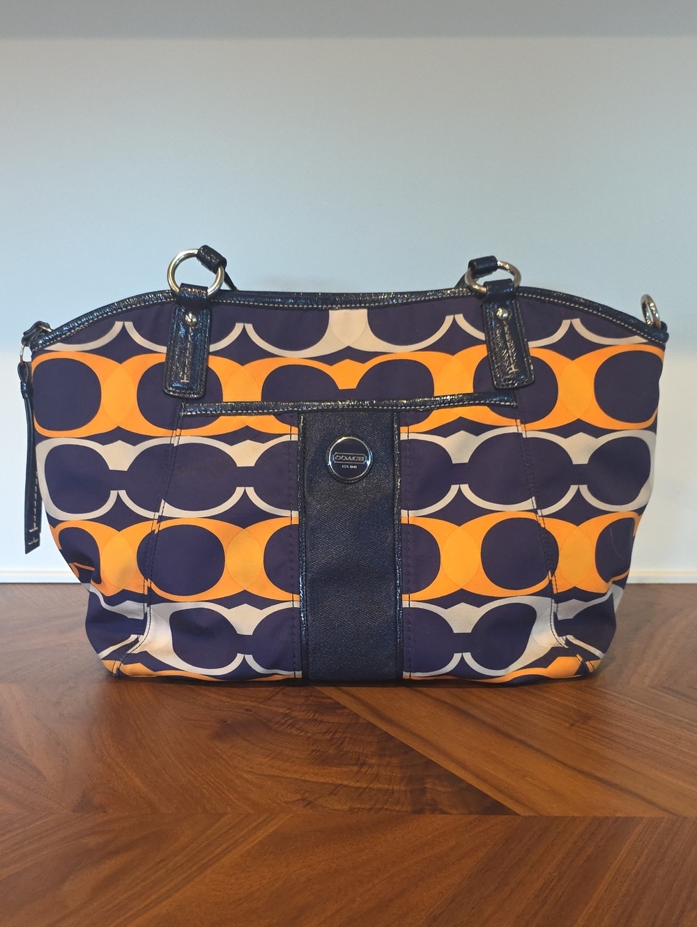 Coach Navy & Orange 24541 Signature Print Tote